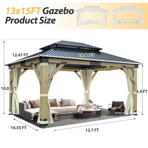12'x12' Hardtop Double Roof Galvanized Steel Gazebo with Curtains & Netting R810800