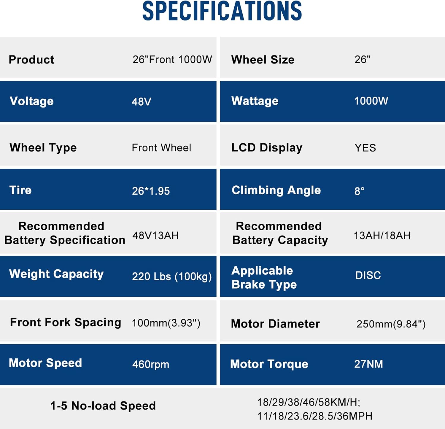 26" 48V 1000W Electric Fat Bike Conversion Kit Rear Wheel with LCD Display I4006
