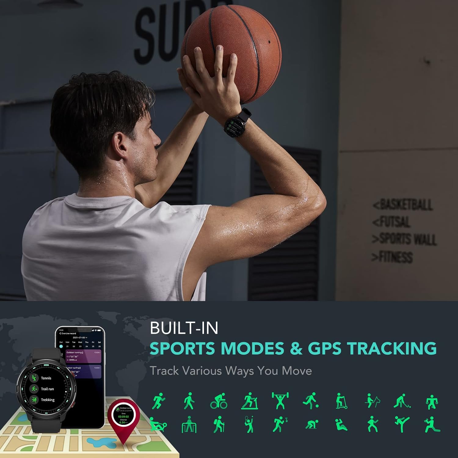 Smart Watch with GPS, Fitness Tracker, Heart Rate, SpO2, Sleep Monitor, IP68 Waterproof U7462