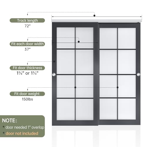 6FT Bypass Double Sliding Pocket Door Hardware Kit, Aluminum B4087