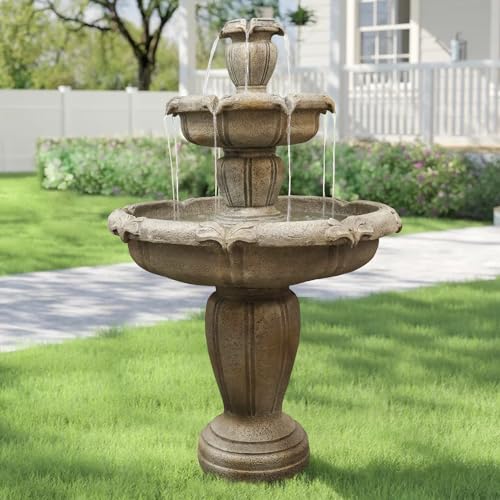 3-Tiers Concrete Water Fountain with Submersible Electric Pump N8129