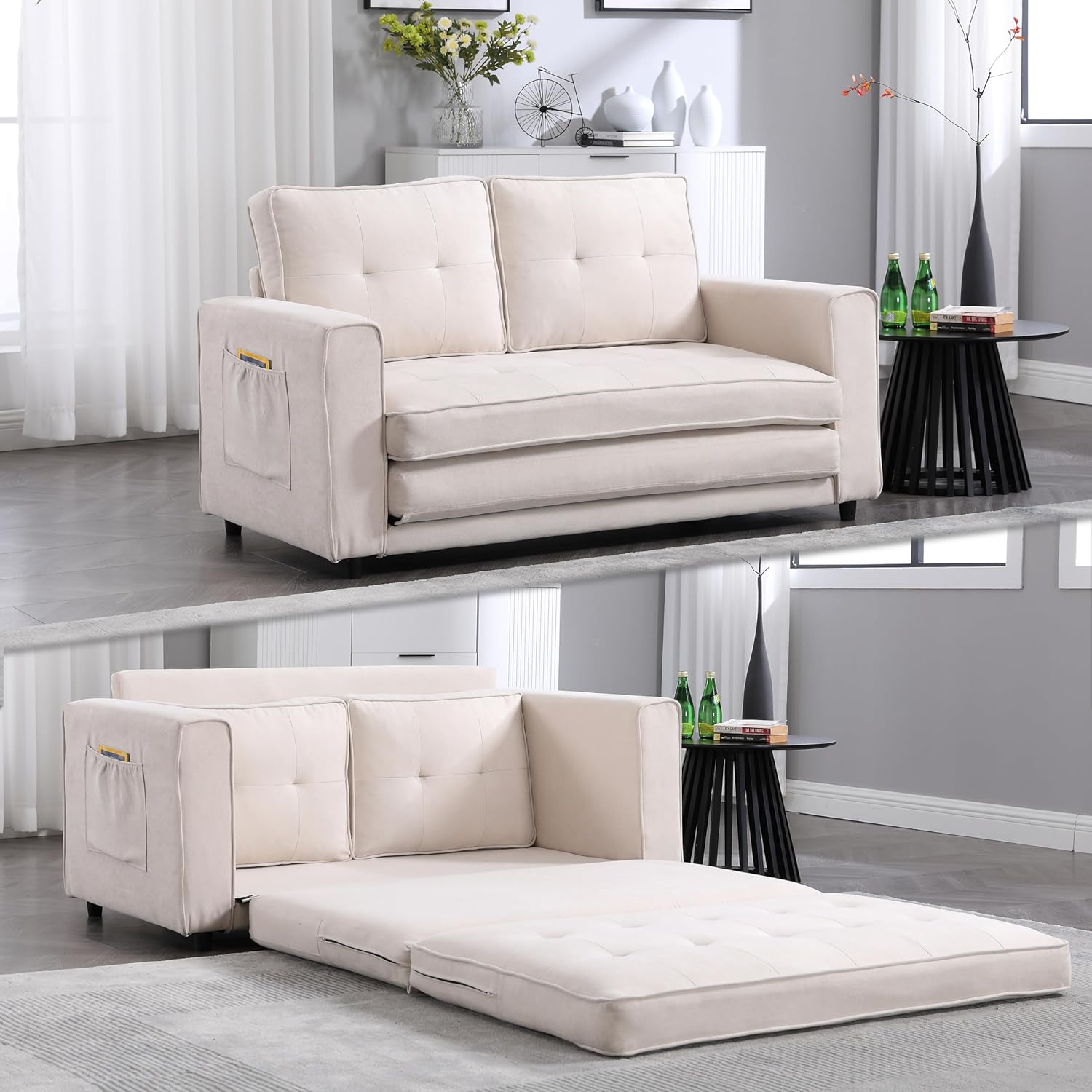 Beige Velvet Sofa P4391