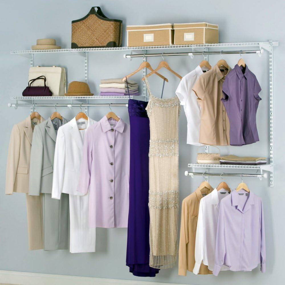 White Wire Shelving Kit with Expandable Shelving and Telescoping Rods H29679