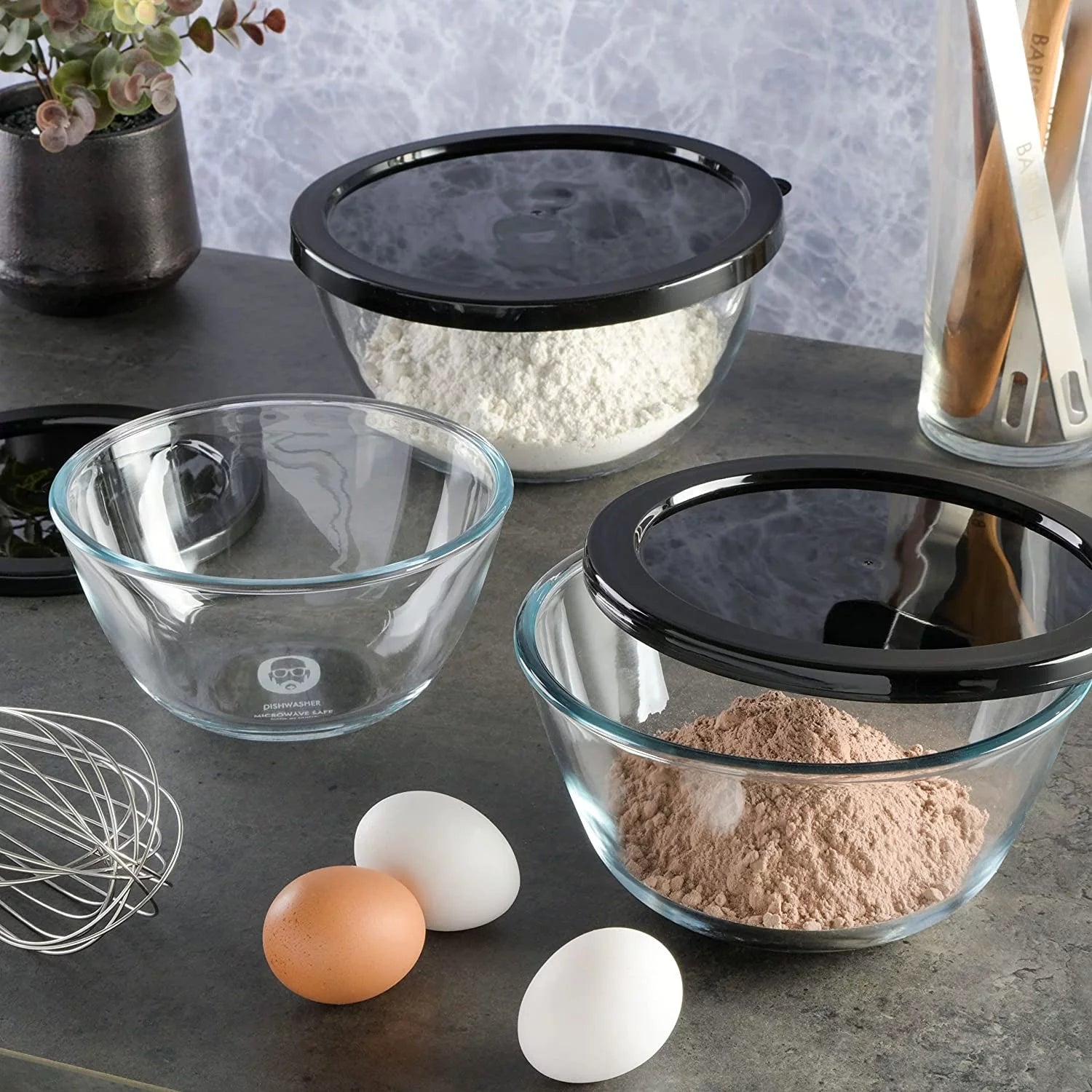3-Piece Glass Mixing Bowl Set with Lids A364916