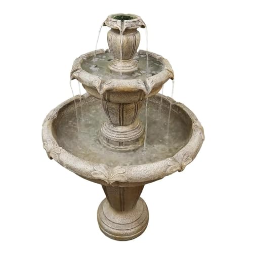 3-Tiers Concrete Water Fountain with Submersible Electric Pump N8129