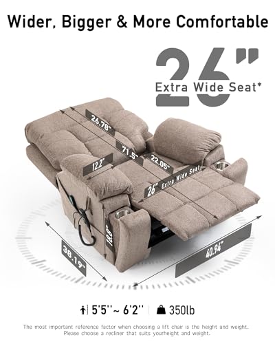 Large Power Lift Recliner Chair with Heated and Massage, 26in Extra Wide Seat T73859