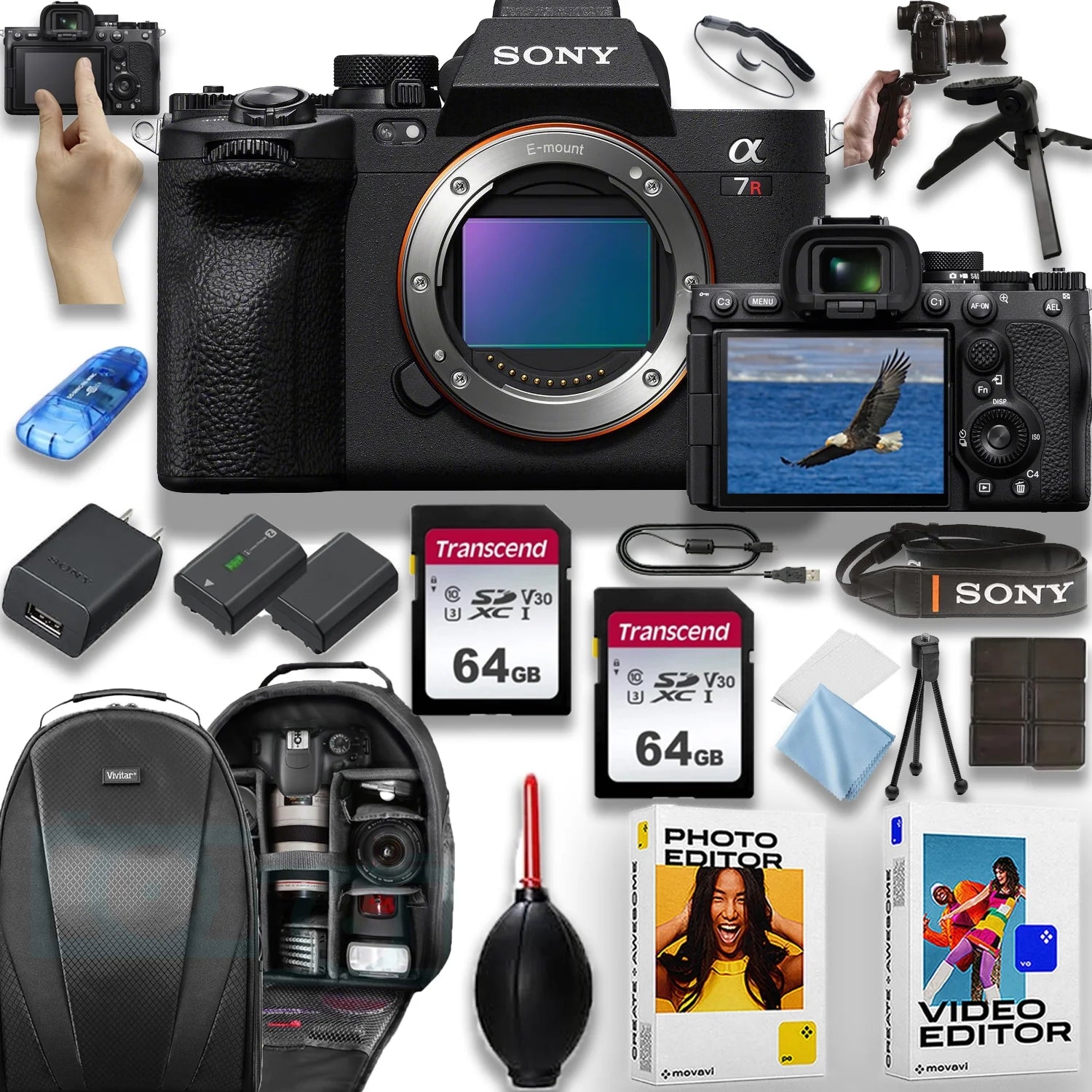 61MP Full Frame Mirrorless Camera Body Bundle with 2x64 Memory Cards, Tripod, Battery G930268