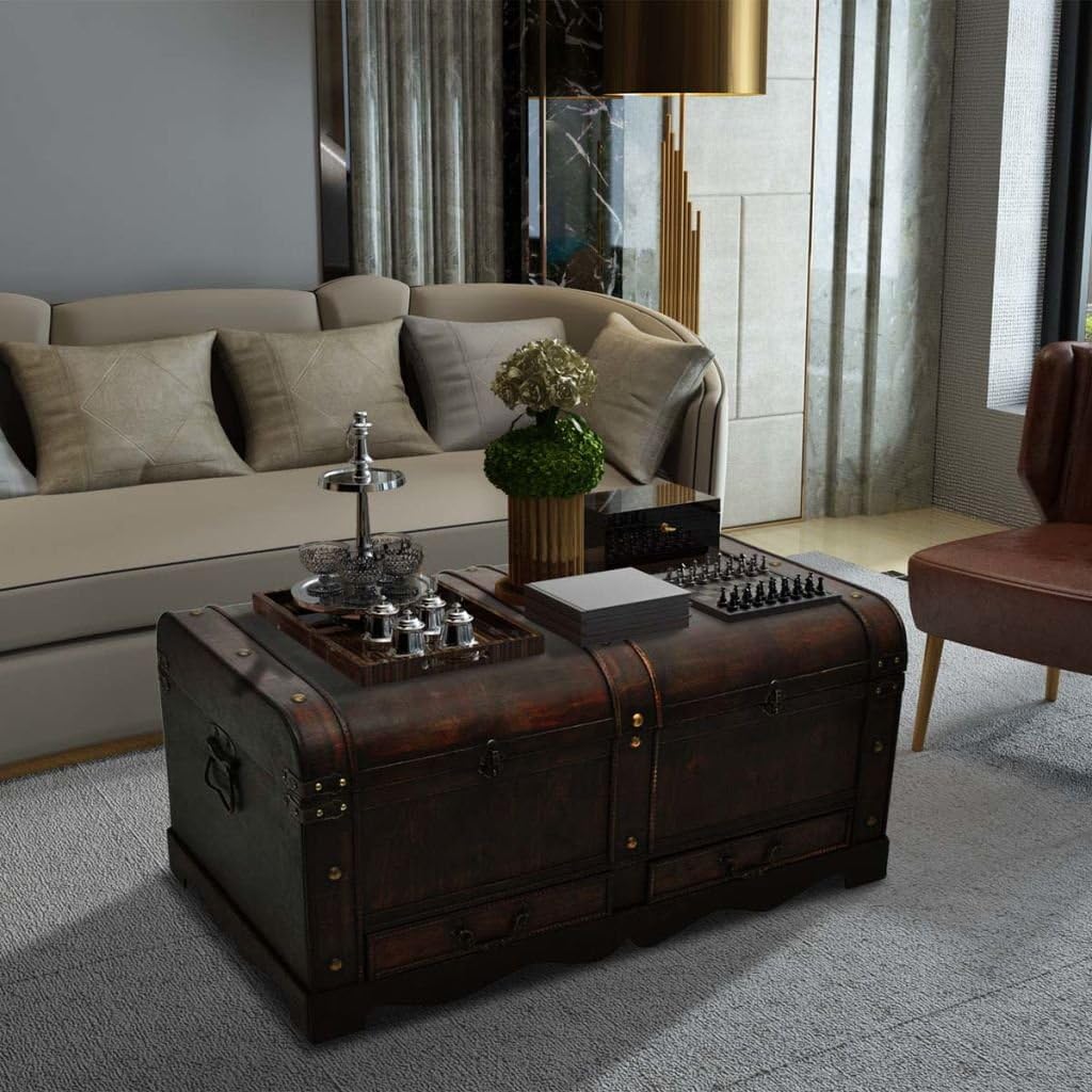 Wooden Storage Trunk with Hinged Lid Q3952