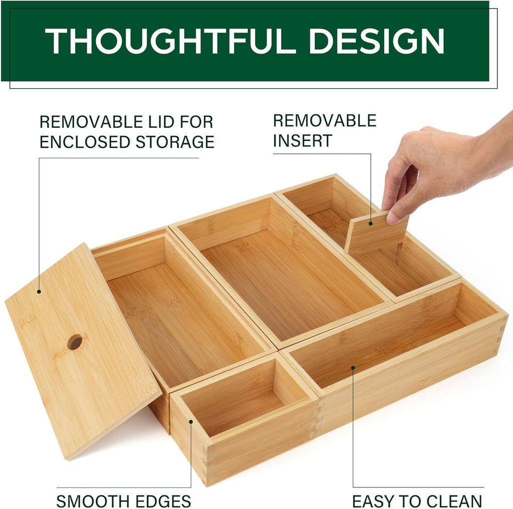 5 Pcs Bamboo Drawer Organizer Set D54402