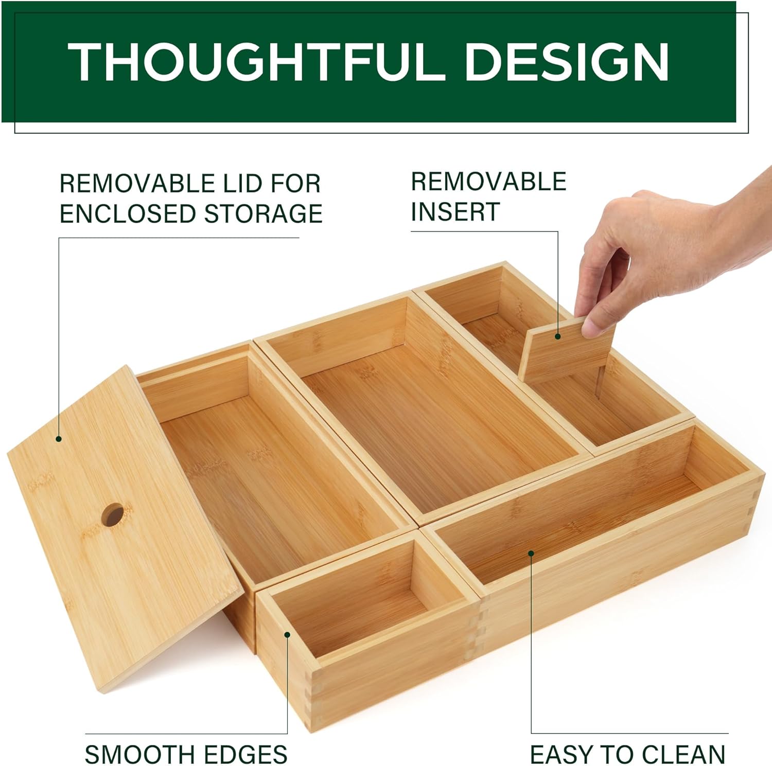 5 Pcs Bamboo Drawer Organizer Set D54402