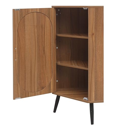 Boho Corner Storage Cabinet with Rattan Doors & Adjustable Shelves V28287
