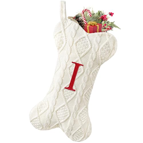 White Large Knit Dog Christmas Stocking with Initials K539146