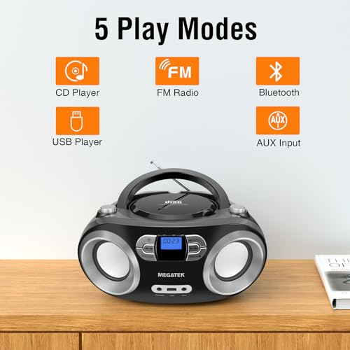 Portable CD Player Boombox with Bluetooth, FM Radio, USB Port B11136