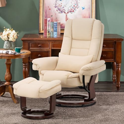 Cream White Faux Leather Recliner Chair with Ottoman W816036