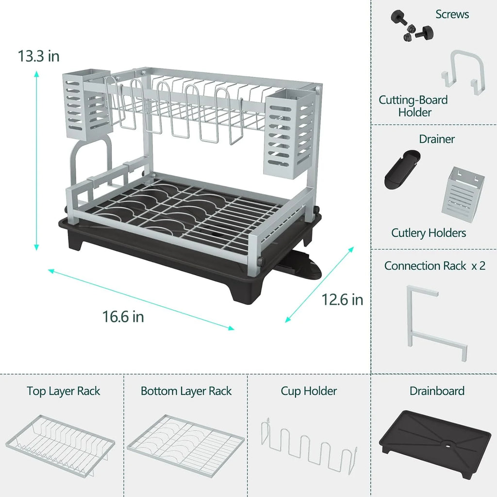 2 Tier Stainless Steel Dish Drying Rack with Drainboard S792201