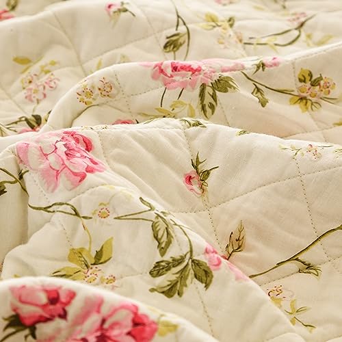 Pink Rose Floral Patchwork Cotton Queen Size Quilted Comforter Set 3-Piece Y320