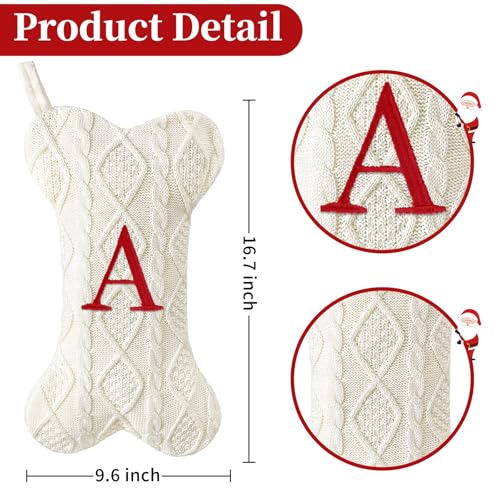 White Large Knit Dog Christmas Stocking with Initials K539146