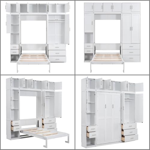 Full Size Wood Murphy Bed with Storage Shelves I58986