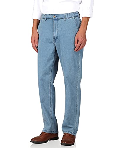 Mens Elastic Waist Jeans Relaxed Fit with Zipper and Button E28031