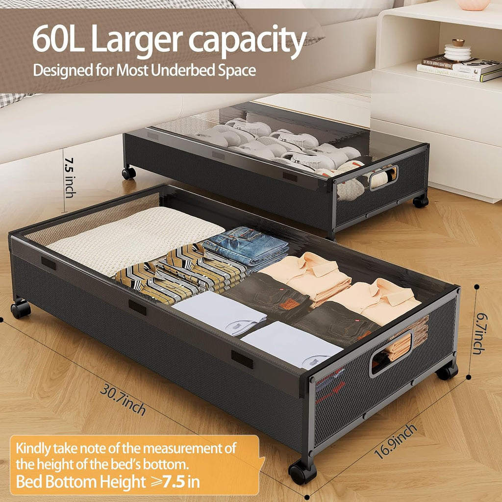 Black 2 Pack Rolling Under Bed Storage Drawer X65099