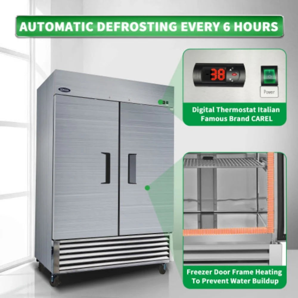 54" Commercial Refrigerator 49 Cu.ft 2 Solid Door Reach-In Stainless Steel Upright Fridge L503801