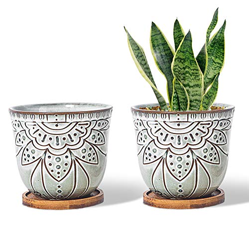 Brown Retro Large Ceramic Planter Set of 2 C218254