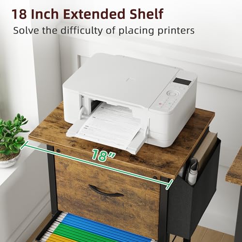 Rustic Brown Mobile File Cabinet with 2 Fabric File Drawer N411