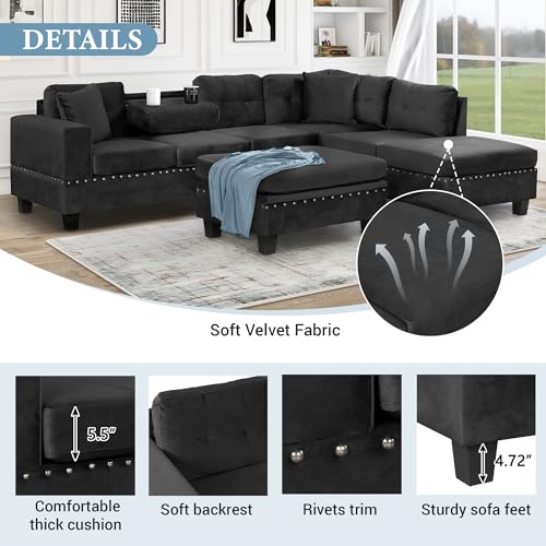 Modern L Shaped Polyester Sectional Sofa with Storage Ottoman Z623