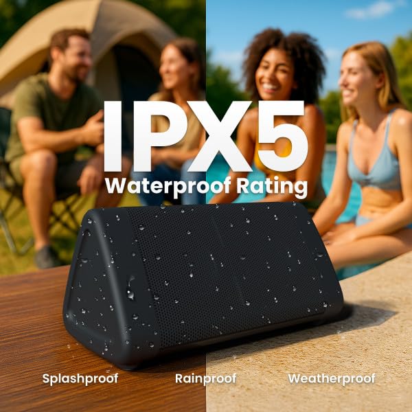 Portable Bluetooth 5.4 Speaker, 12W, 24-Hr Battery, IPX5 Water-Resistant, Black B8009