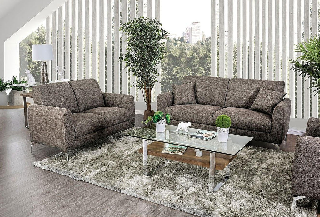 Brown Linen-like Fabric Living Room Set 3pcs F688278