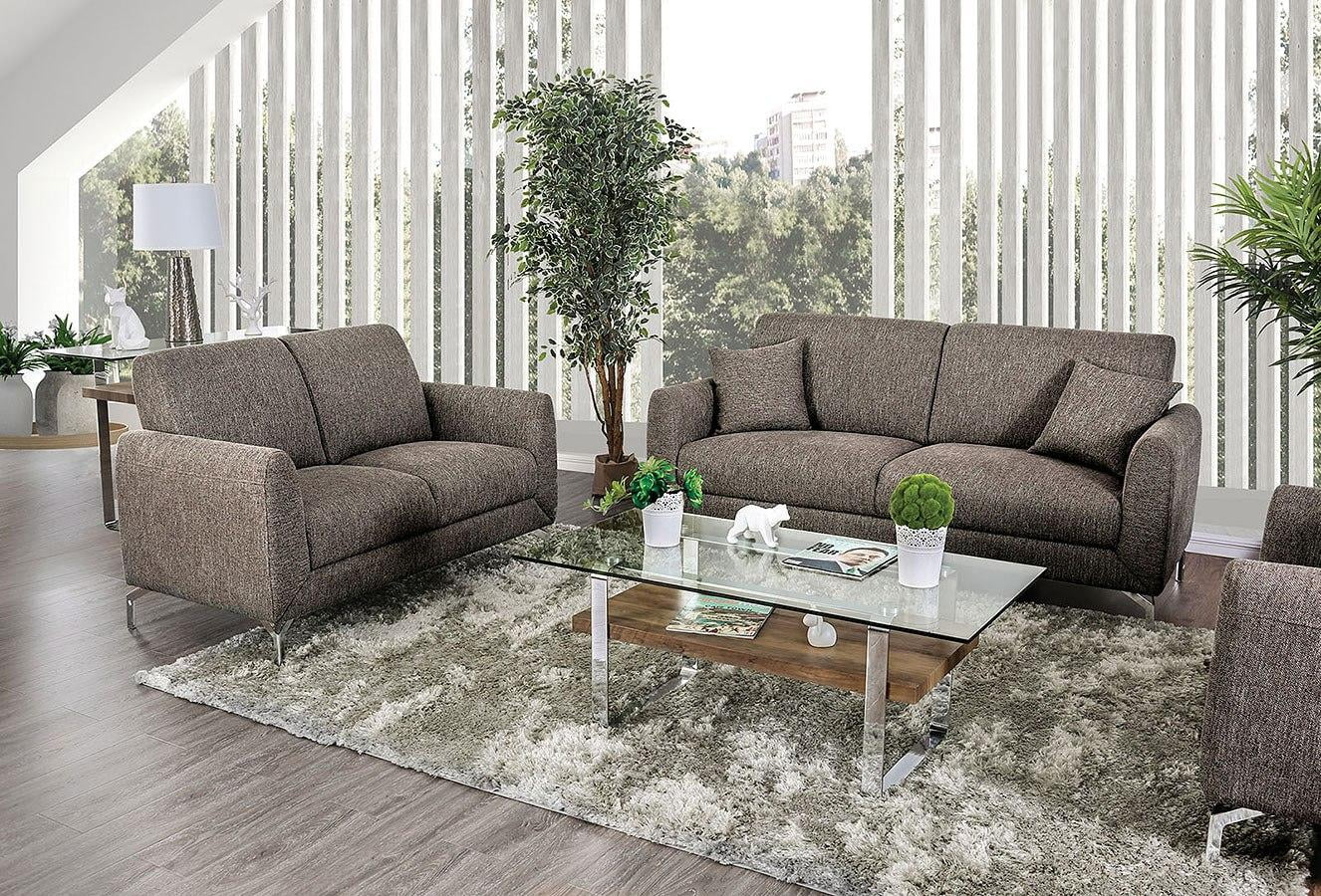 Brown Linen-like Fabric Living Room Set 3pcs F688278