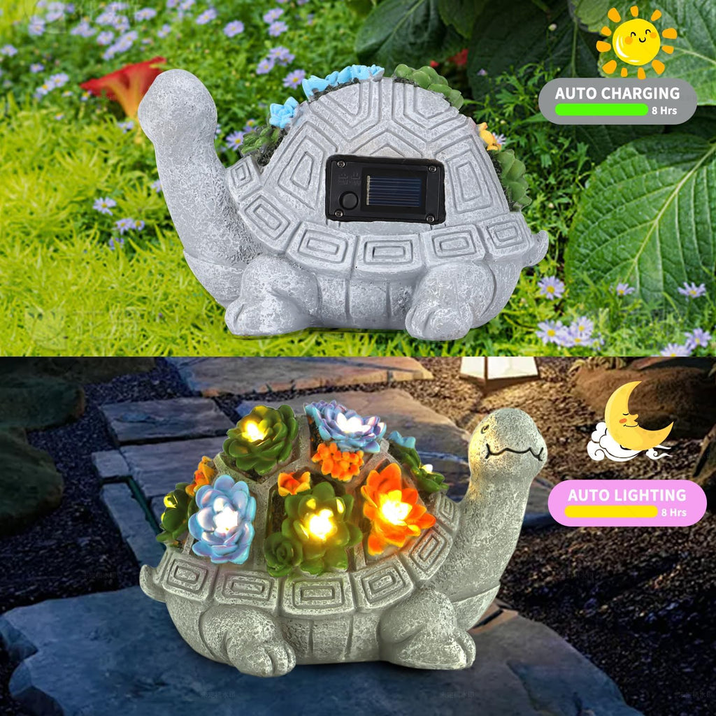 Turtle Statue with Succulent and 7 LED Colour Lights V4585