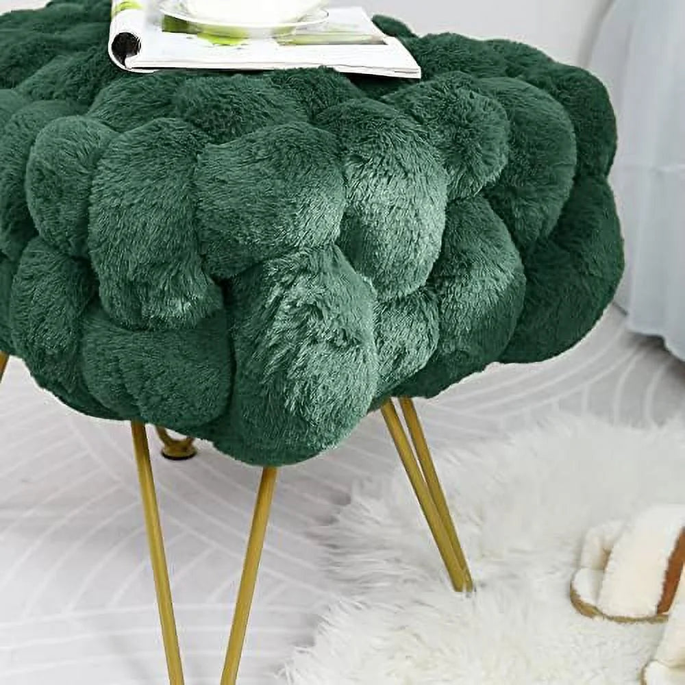 Pink Soft Faux Ottoman Fuzzy Bench Seat 27"x20"x19" Sturdy Accent Coffee Table Fluffy Shoe Stool with Golden Legs H35530