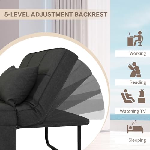 Beige Sleeper Chair Sofa Bed 4-in-1 Convertible Futon Chair Folding Ottoman with Adjustable Backrest 29" Width A52494