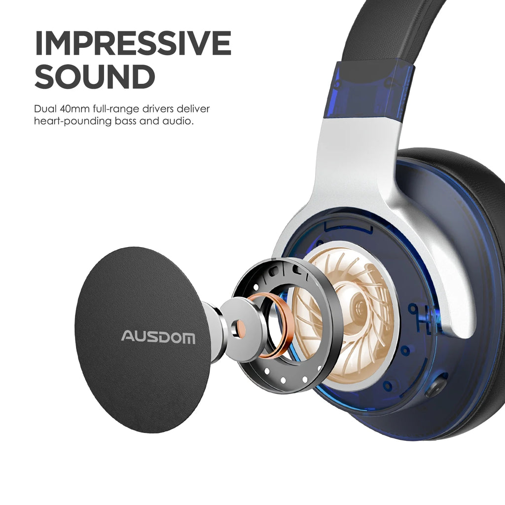 Black Active Noise Cancelling Wireless Over Ear Headphones with Mic E938
