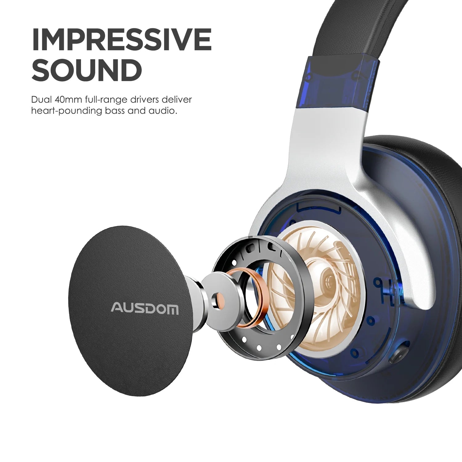 Black Active Noise Cancelling Wireless Over Ear Headphones with Mic E938