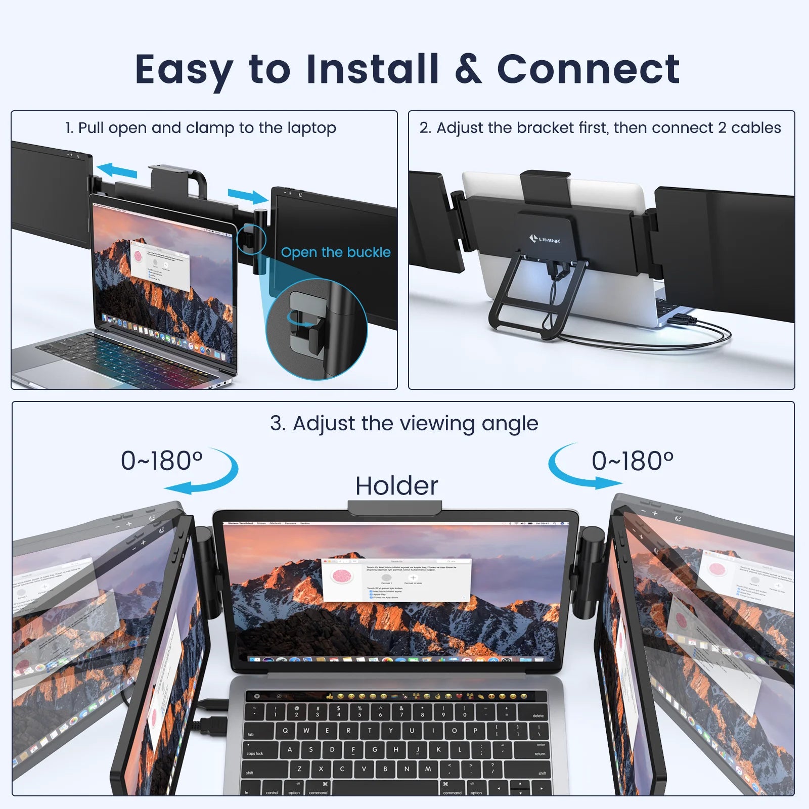 Triple Portable Monitor for Laptop 12inch Dual Screen 1080P L103023