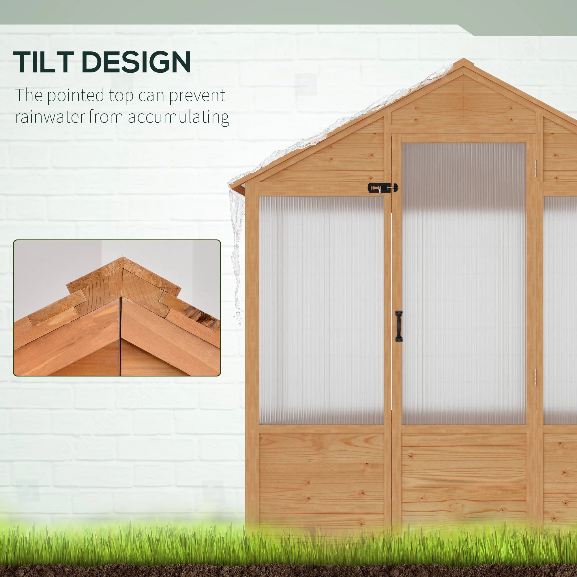 Natural Polycarbonate Wooden Greenhouse Q8482