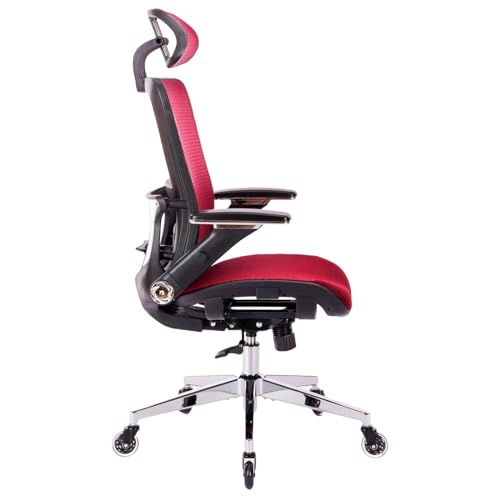 Red Mesh High Back Office Chair with Adjustable Headrest and Flip-Up Arms J91593