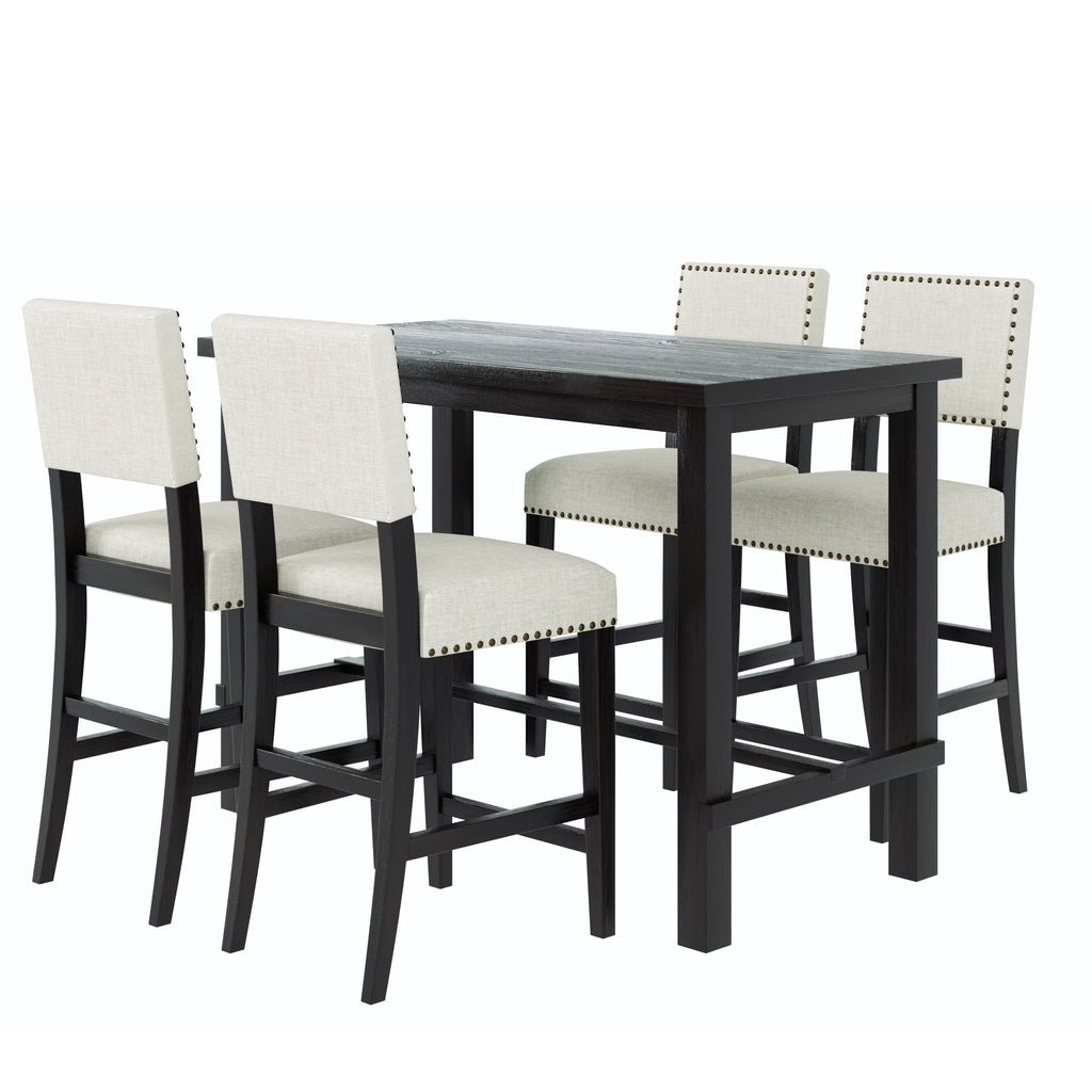5 Piece Counter Height Dining Table Set with 4 Cushioned Chairs M6855