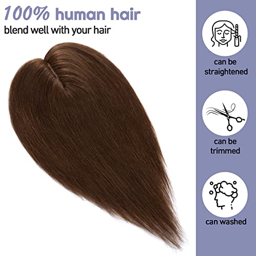 100% Real Human Hair Toppers Silk Base Clip in Hair Toppers 6 inch 27g Medium Brown L944458
