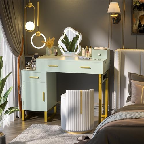 Black Vanity Desk with 4 Storage Drawers and Charging Station H59812