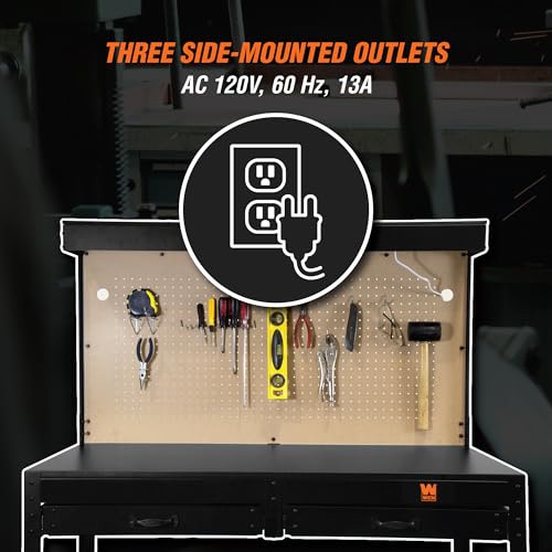 48-Inch Black Workbench with Power Outlets and Light P3498