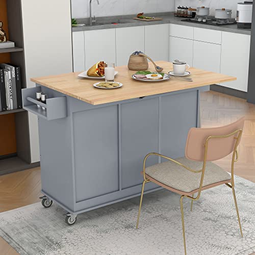 Grey Blue 52.7 Inch Kitchen Island with Drop Leaf L73962