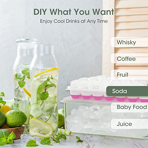 4 Pack Silicone Plastic Ice Cube Trays with Lid and Bin E5421
