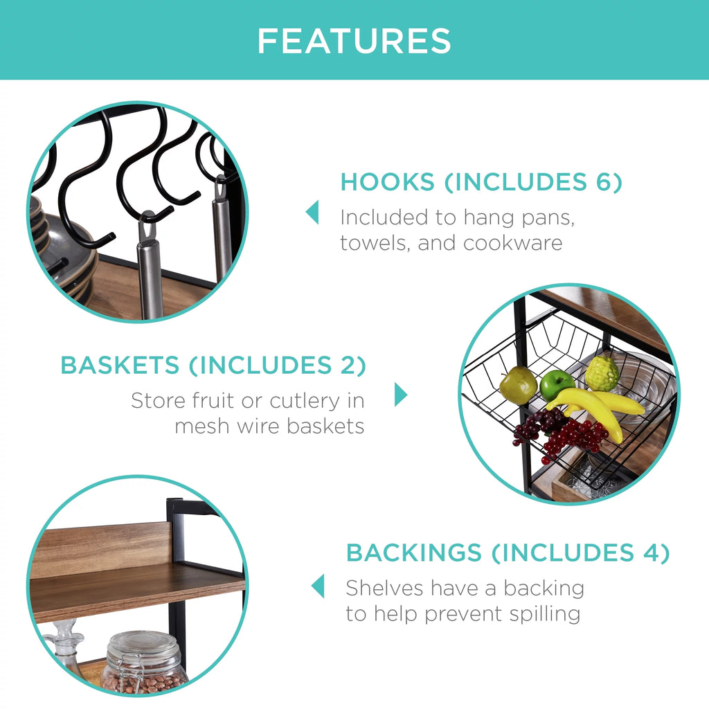 Brown Black Counter-Height Baker's Rack with Locking Wheels R31618