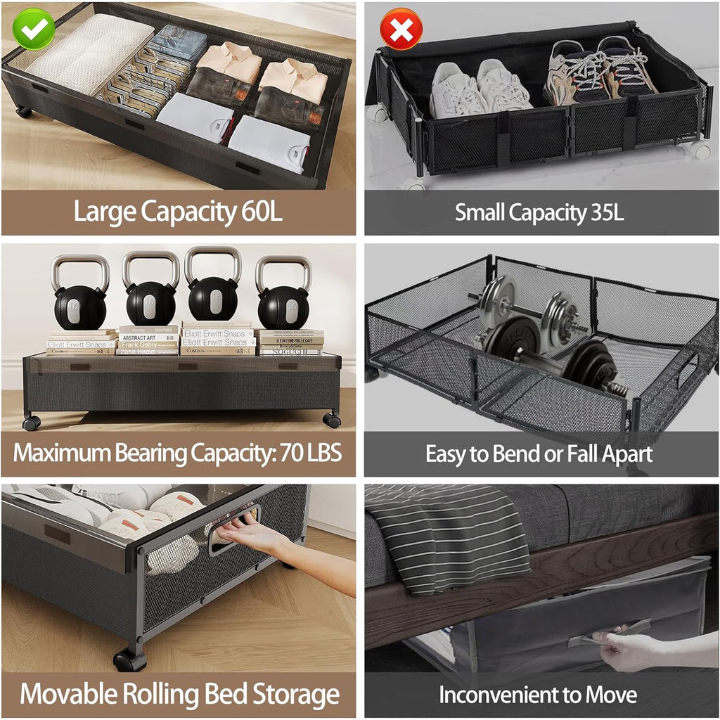 Black 2 Pack Rolling Under Bed Storage Drawer X65099