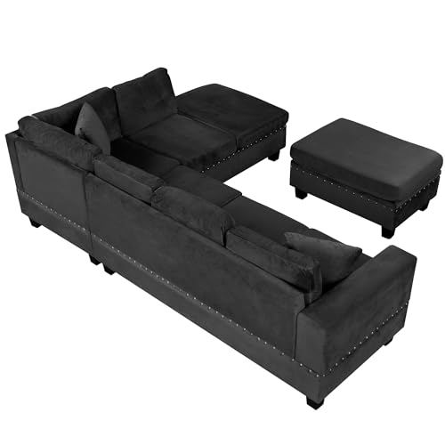 Modern L Shaped Polyester Sectional Sofa with Storage Ottoman Z623