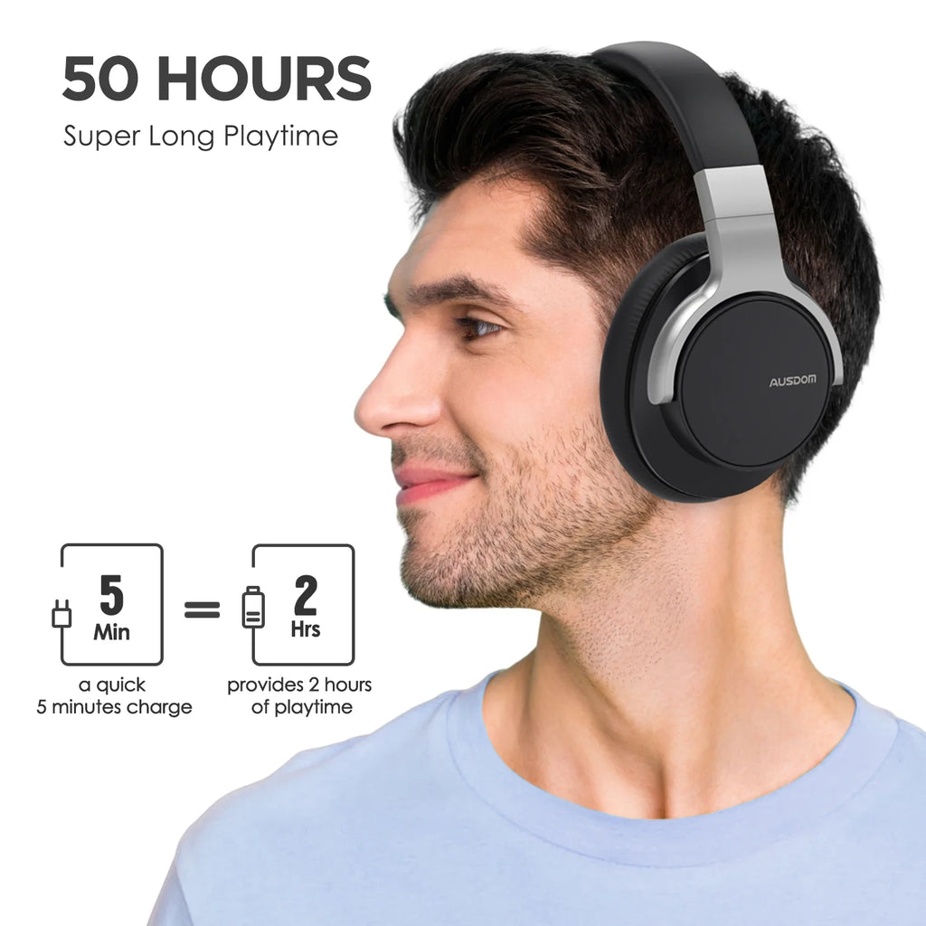 Black Active Noise Cancelling Wireless Over Ear Headphones with Mic E938