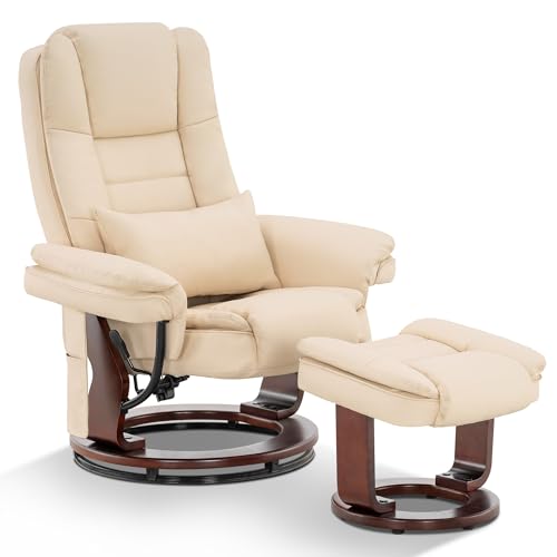 Cream White Faux Leather Recliner Chair with Ottoman W816036